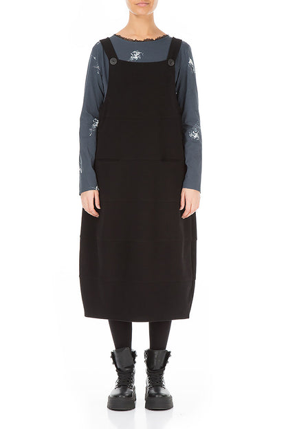 Black Cotton Jersey Balloon Dungaree Dress