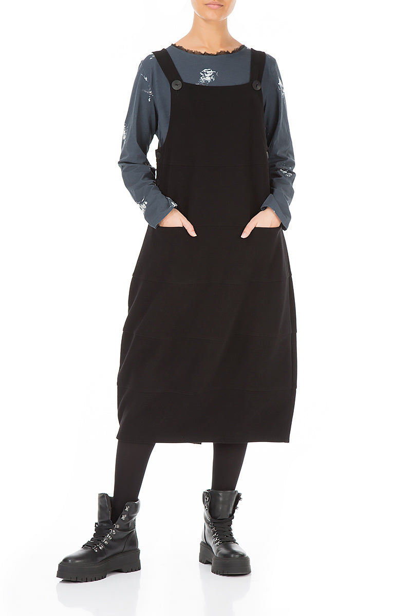 Black Cotton Jersey Balloon Dungaree Dress