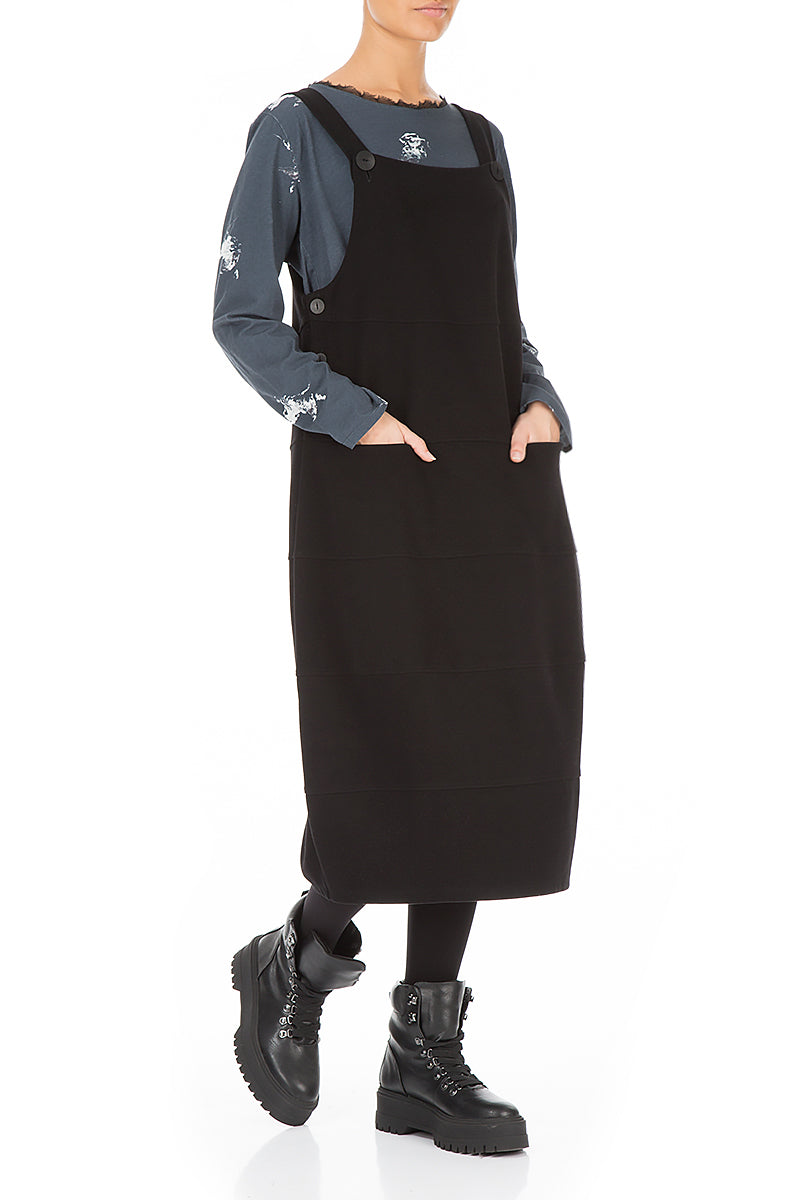 Black Cotton Jersey Balloon Dungaree Dress