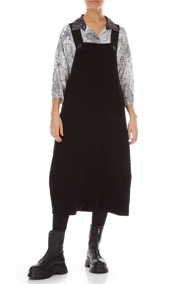 Strappy Black Cotton Dungaree Dress 4