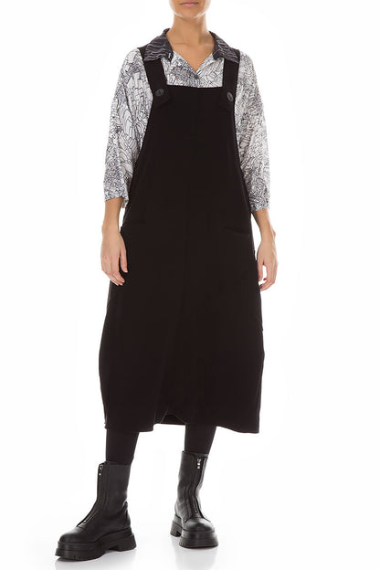 Strappy Black Cotton Dungaree Dress 4