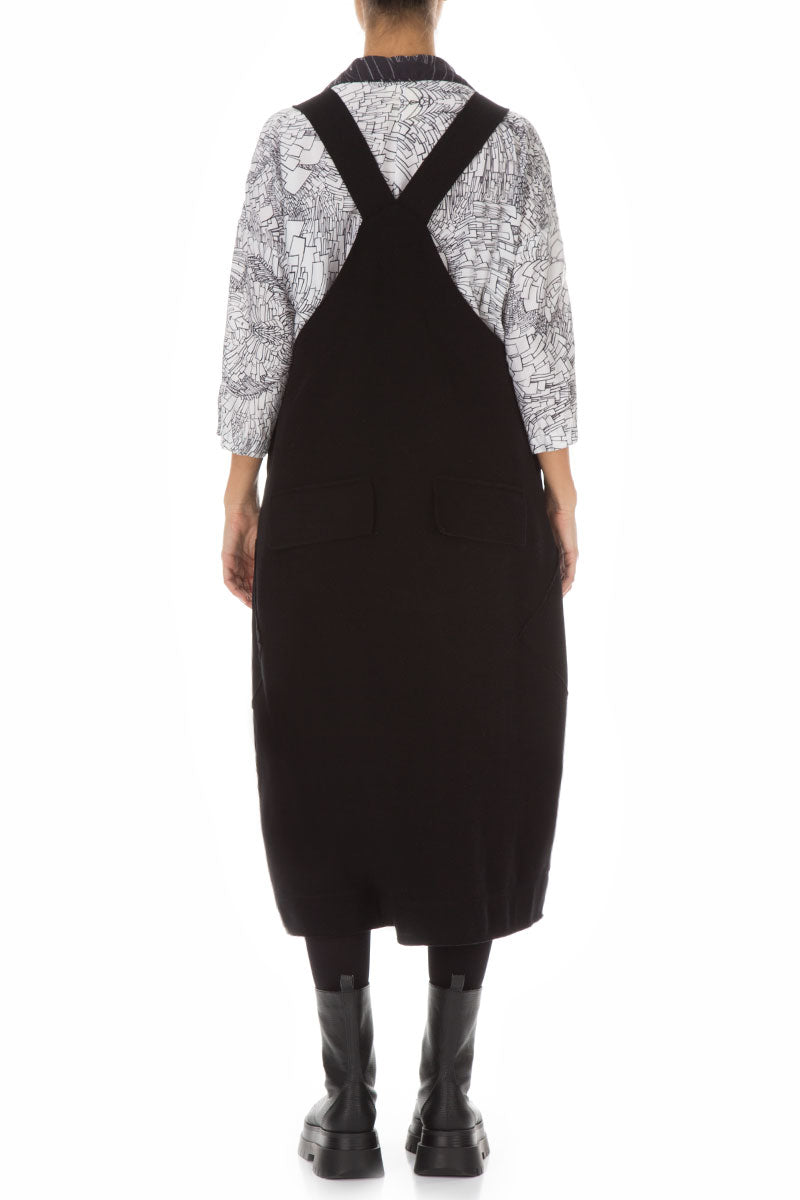 Strappy Black Cotton Dungaree Dress 2