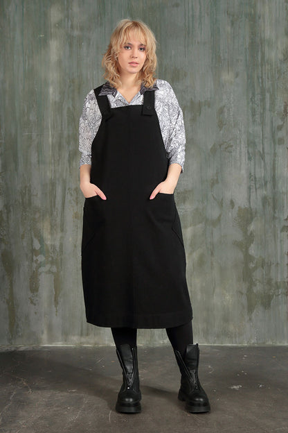 Strappy Black Cotton Dungaree Dress 6