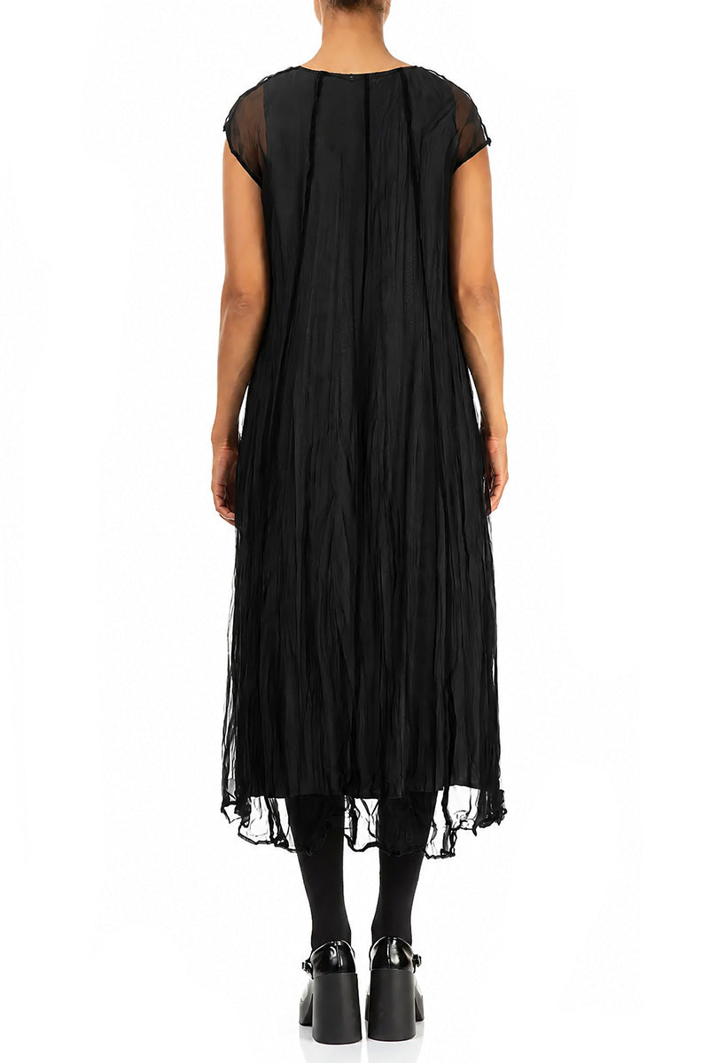 Black Crumpled Silk Chiffon Dress