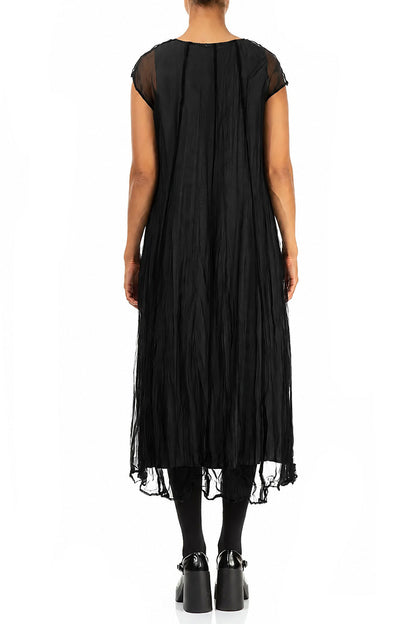 Black Crumpled Silk Chiffon Dress
