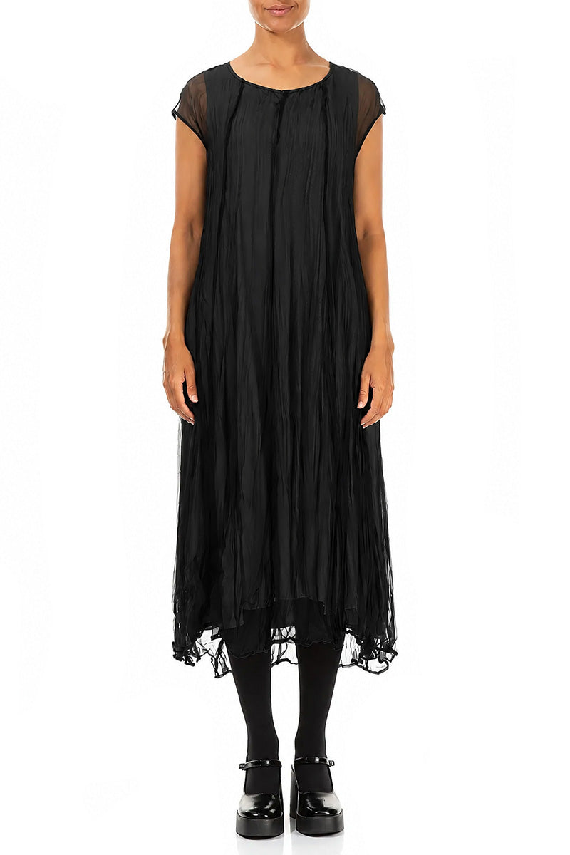 Black Crumpled Silk Chiffon Dress