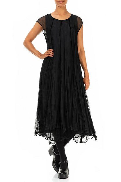 Black Crumpled Silk Chiffon Dress