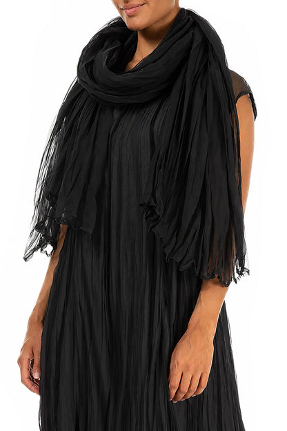 Black Crumpled Silk Chiffon Scarf