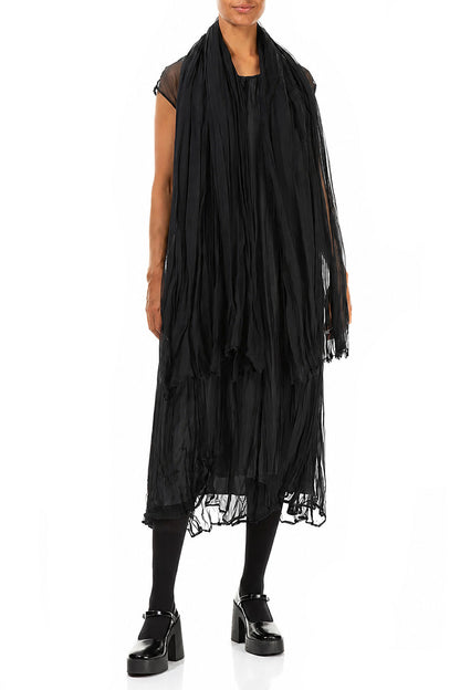 Black Crumpled Silk Chiffon Scarf