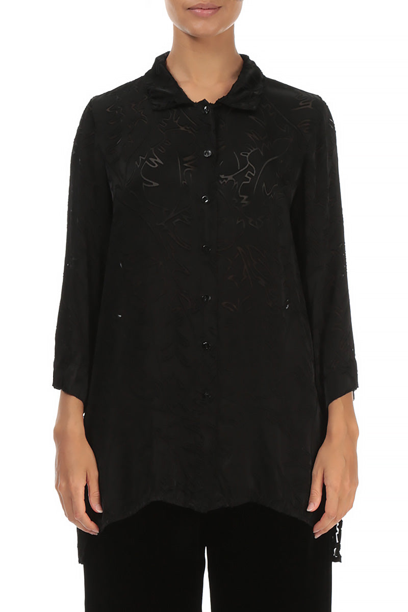 Black Devoré Feather Silk Shirt