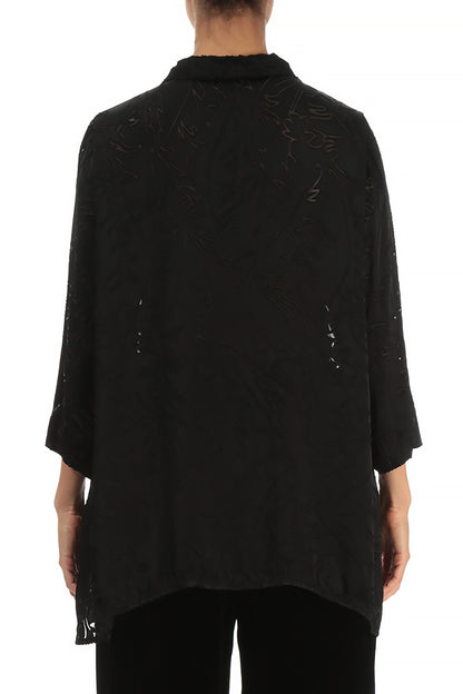 Black Devoré Feather Silk Shirt