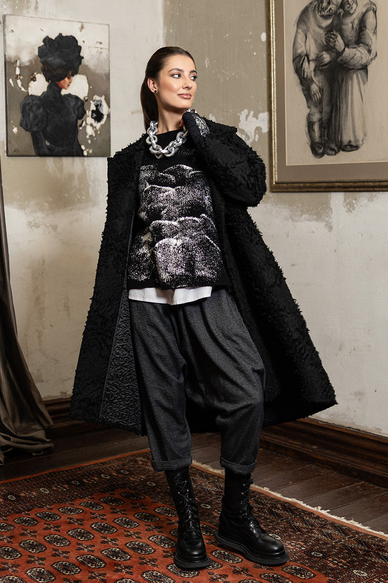 Black Feathered Cocoon Coat