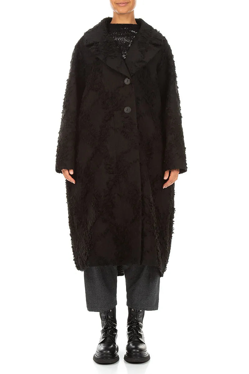 Schwarze Cocoon-Jacke mit Federn