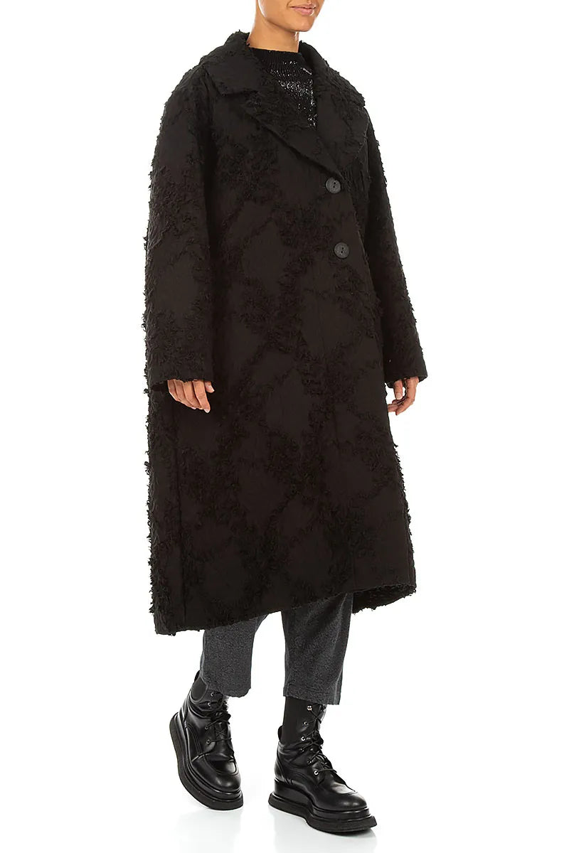 Schwarze Cocoon-Jacke mit Federn