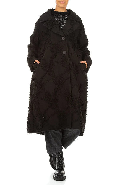 Schwarze Cocoon-Jacke mit Federn