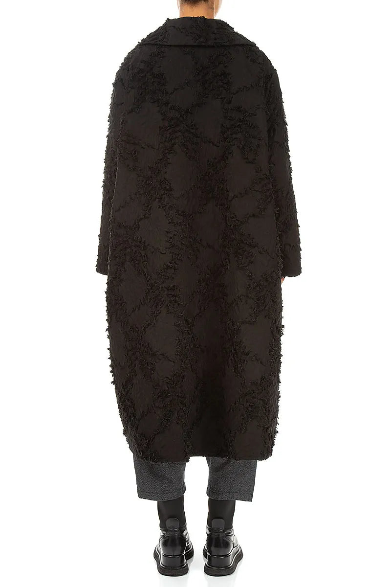 Schwarze Cocoon-Jacke mit Federn