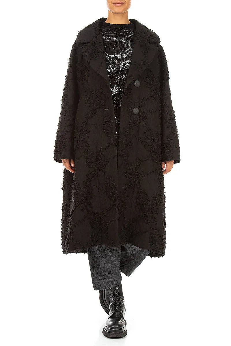 Schwarze Cocoon-Jacke mit Federn