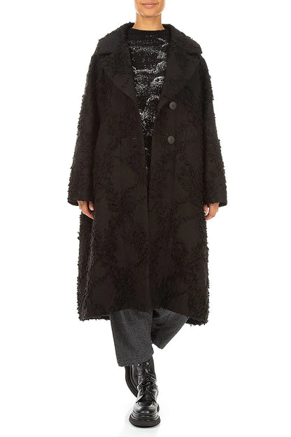 Schwarze Cocoon-Jacke mit Federn
