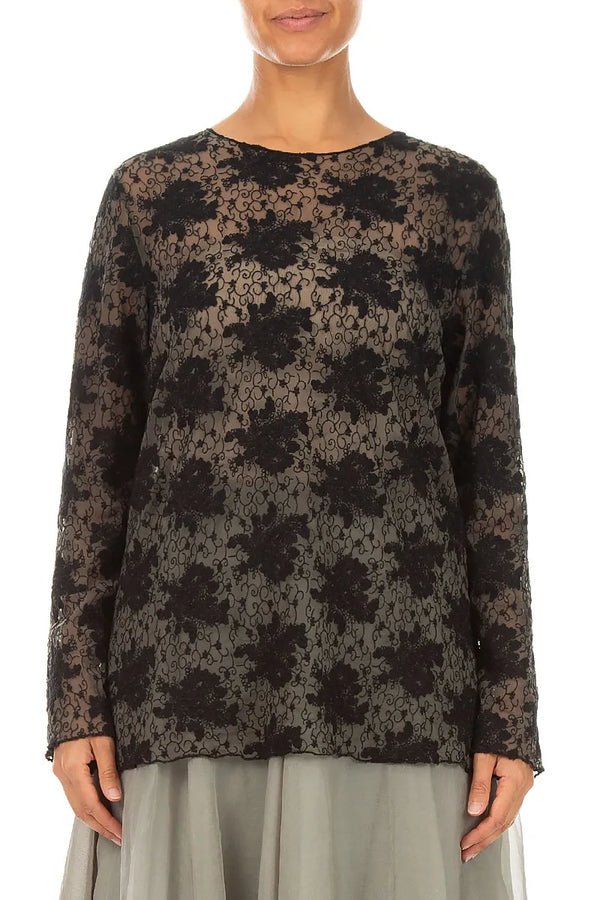 Black Floral Cotton Lace Blouse 1