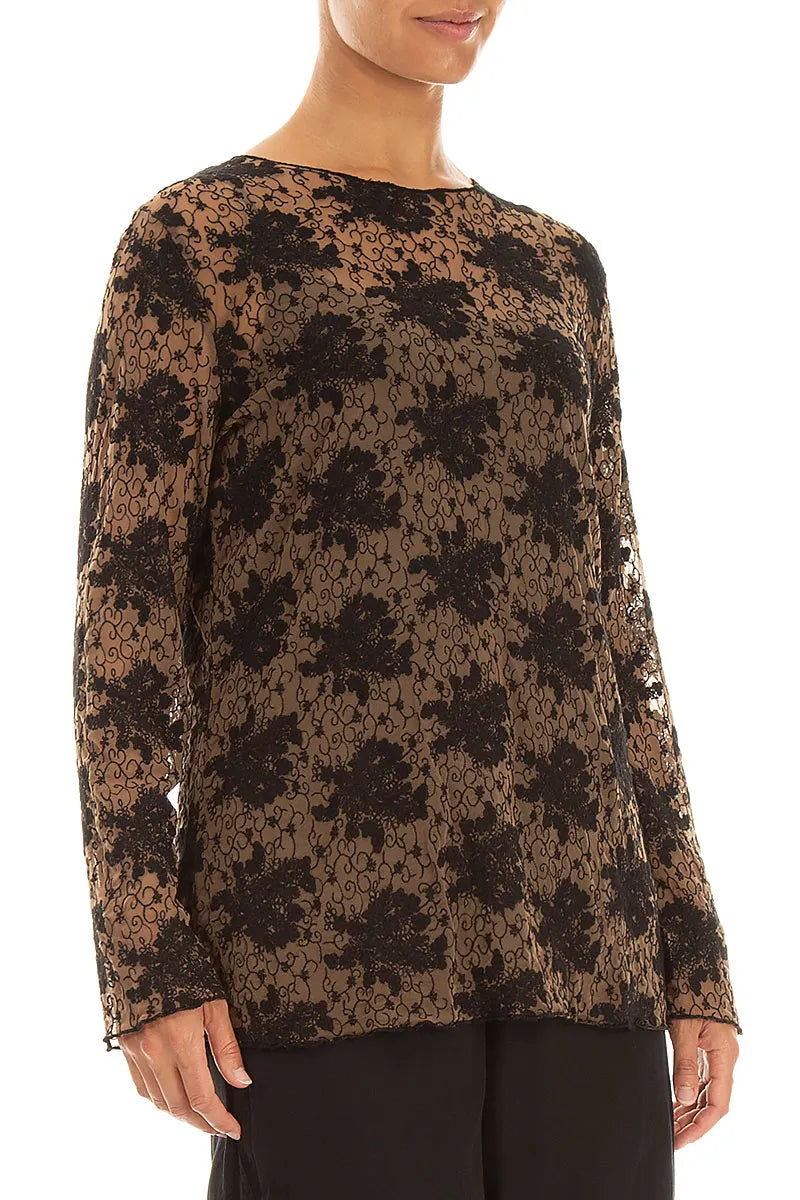 Black Floral Cotton Lace Blouse