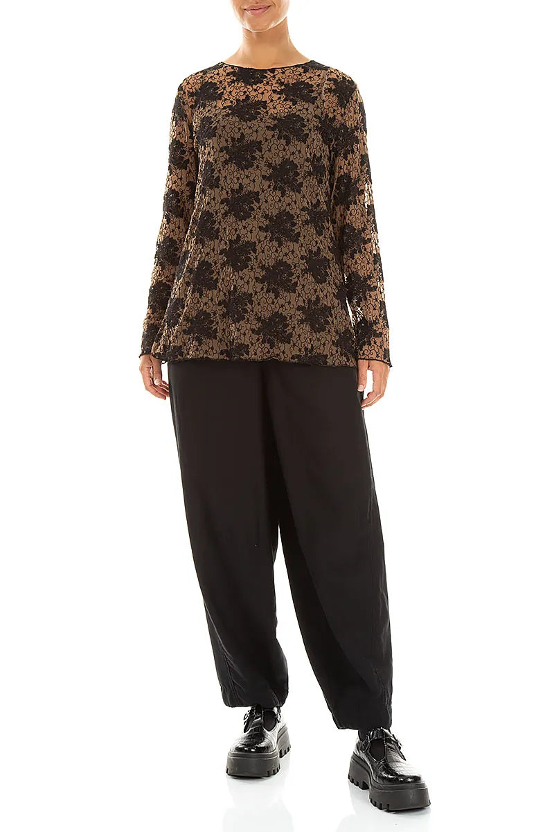 Black Floral Cotton Lace Blouse