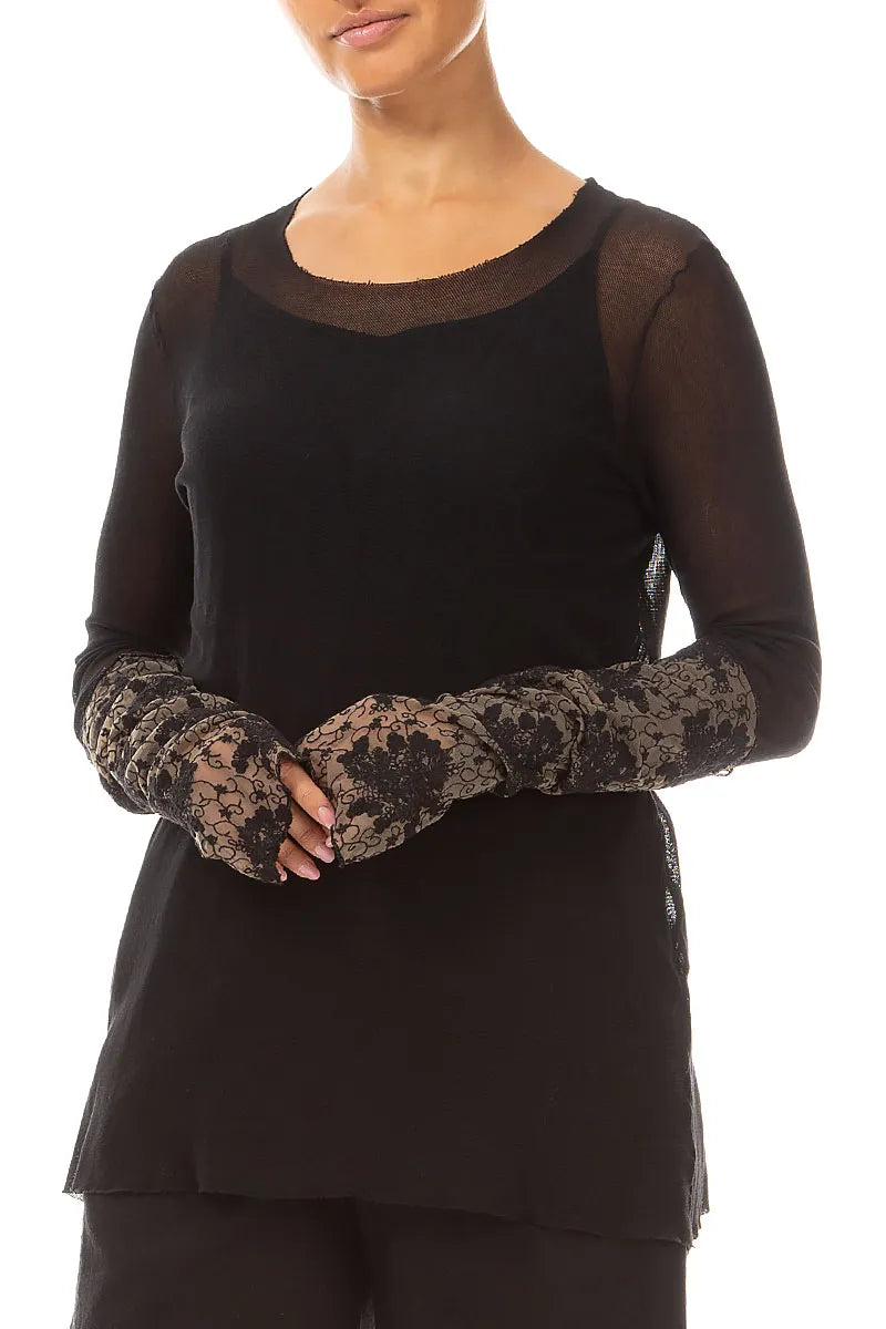 Black Floral Cotton Lace Wristlets 1