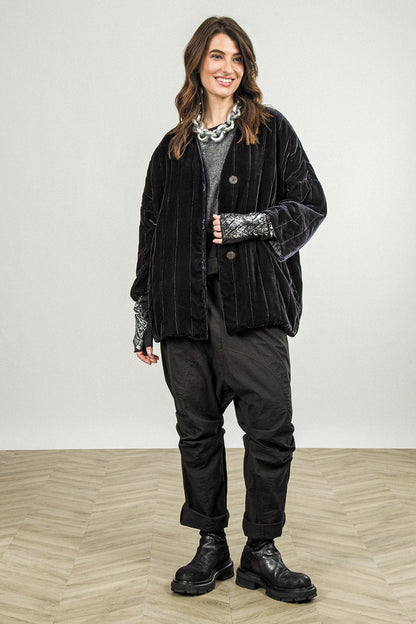 Black Foil Mesh Silk Blouse
