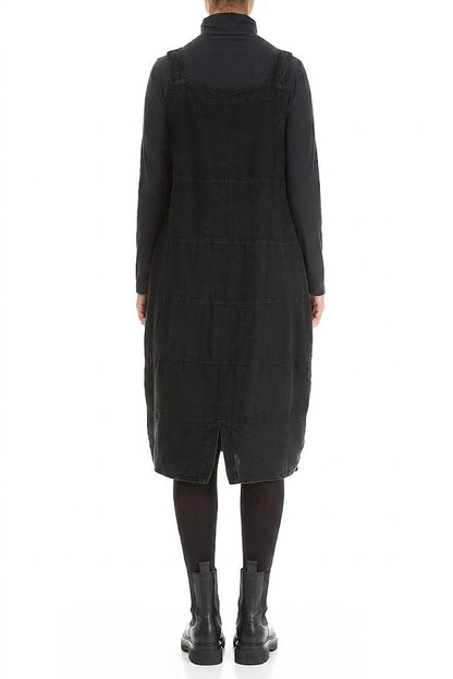 Black Linen Dungaree Dress 2