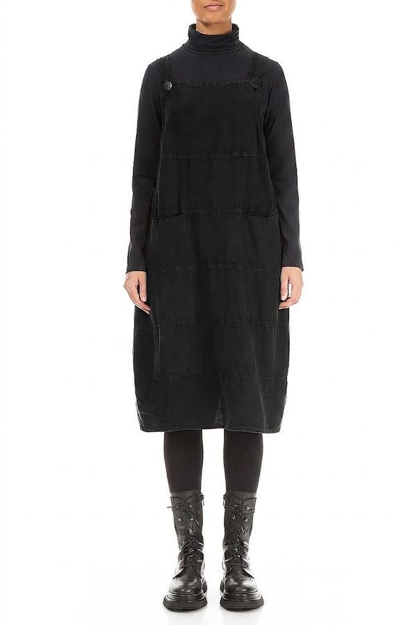 Black Linen Dungaree Dress