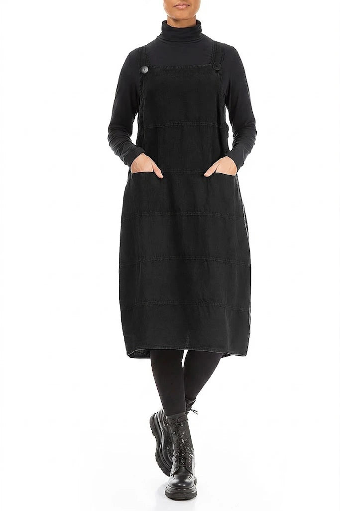Black Linen Dungaree Dress 3