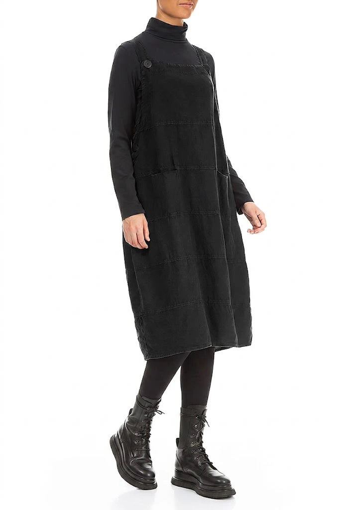 Black Linen Dungaree Dress 4