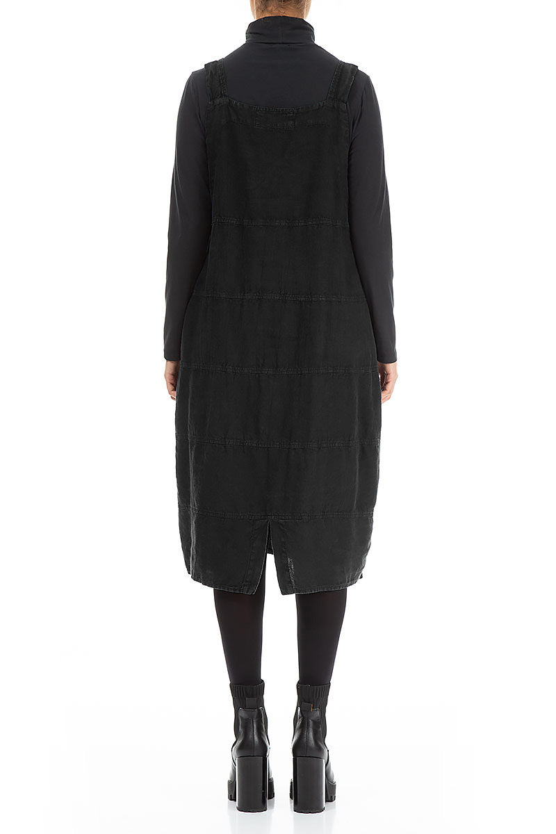 Black Linen Dungaree Dress 2