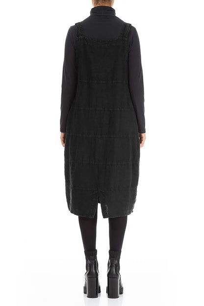 Black Linen Dungaree Dress 2