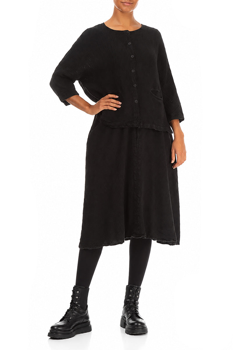 Black Mélange Linen Jacket Blouse 4