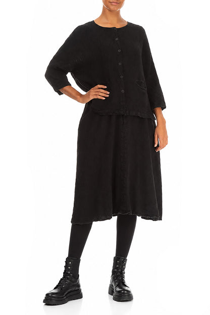 Black Mélange Linen Jacket Blouse 4