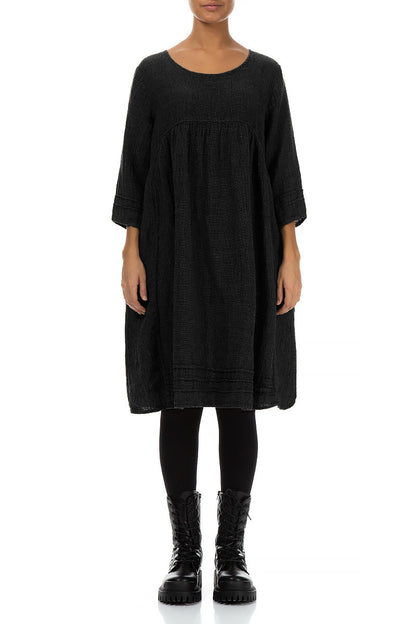 Black Mélange Linen Smock Dress