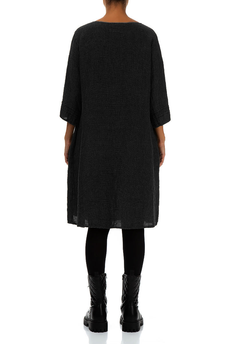 Black Mélange Linen Smock Dress