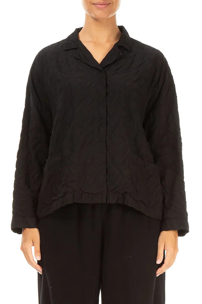 Black Pleated Silk Bamboo Jacket 1