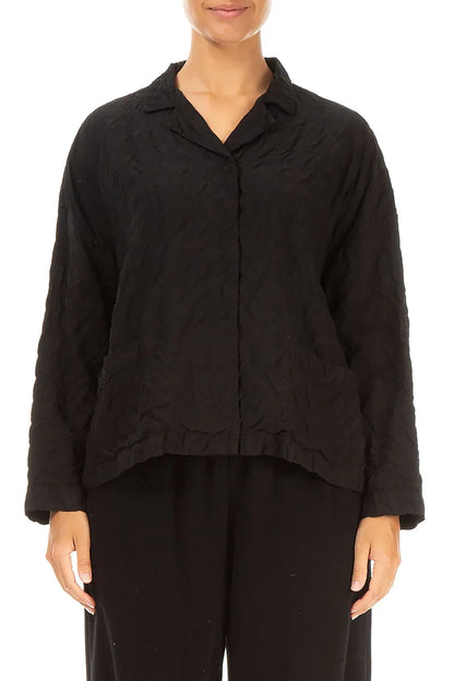 Black Pleated Silk Bamboo Jacket 1