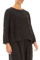Black Pleated Silk Linen Blouse 3