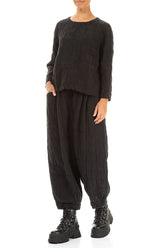 Black Pleated Silk Linen Blouse 4