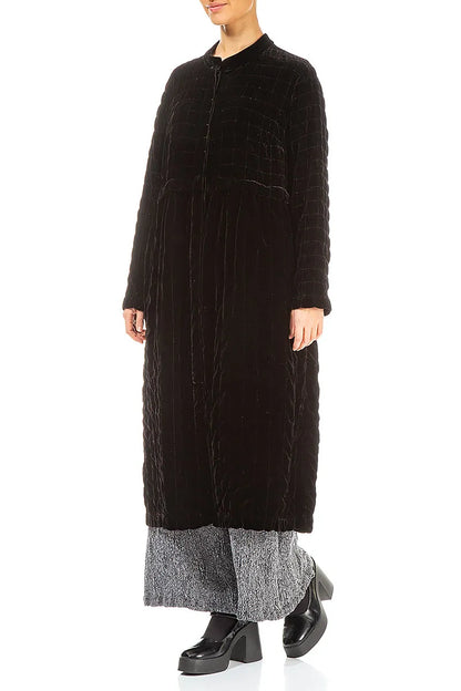 Black Pleated Silk Velvet Jacket - Coat 4