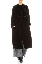 Black Pleated Silk Velvet Jacket - Coat 5