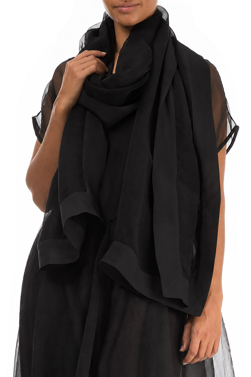 Black Silk Chiffon Scarf 3