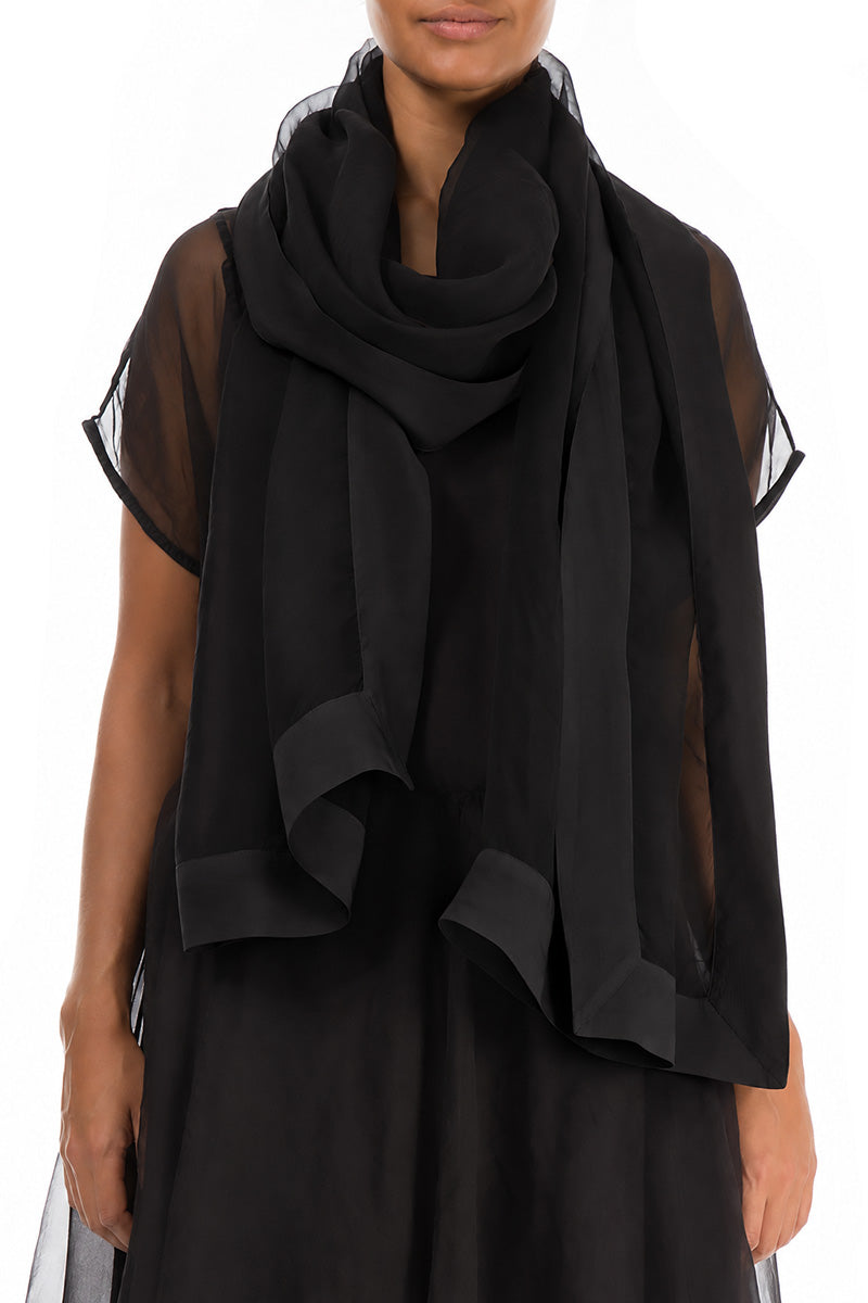 Black Silk Chiffon Scarf 1