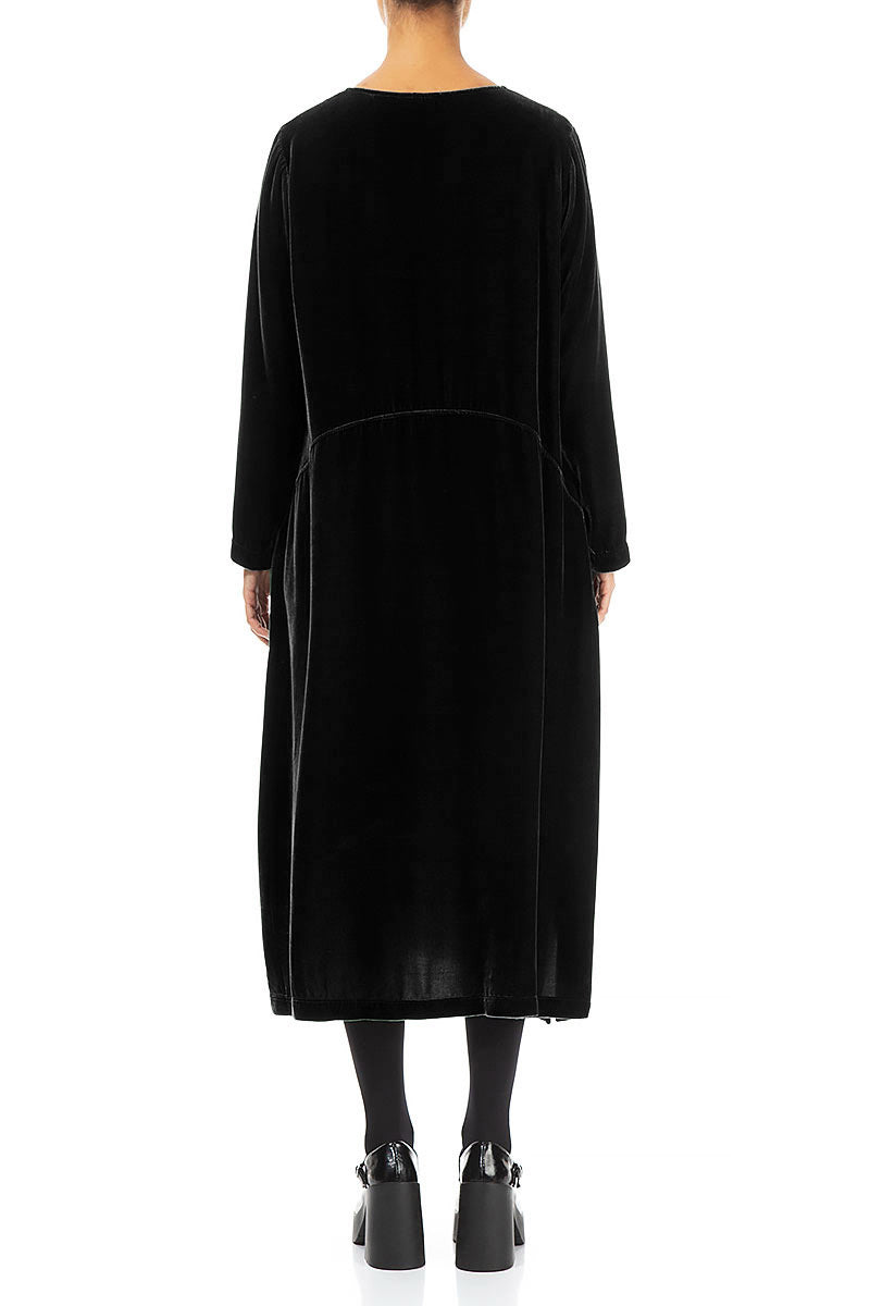 Black Silk Velvet Shift Dress –