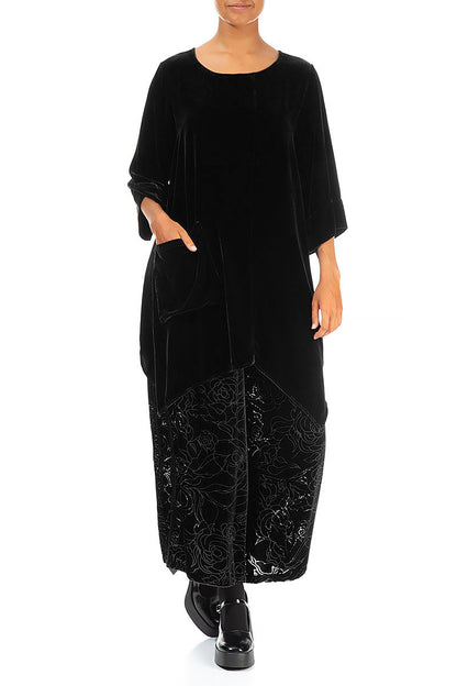 Asymmetric Black Silk Velvet Tunic