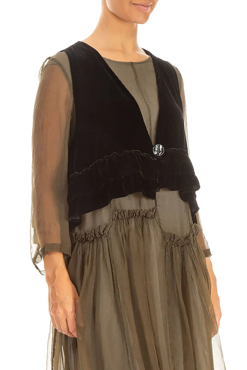 Schwarze Seidensamtweste