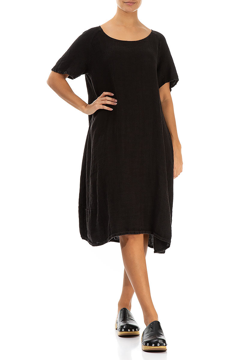 Black Textured Linen Dress