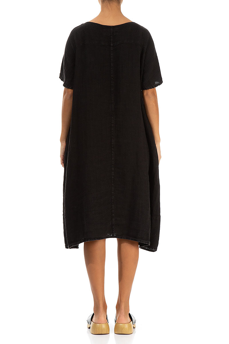 Black Textured Linen Dress